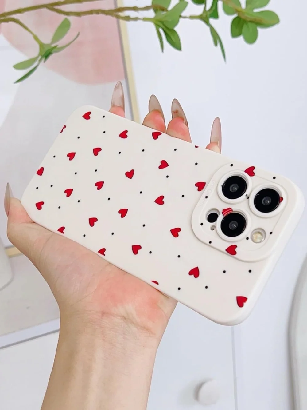 iPhone 15 Pro Max Case | Polka Dot & Love Heart Pattern